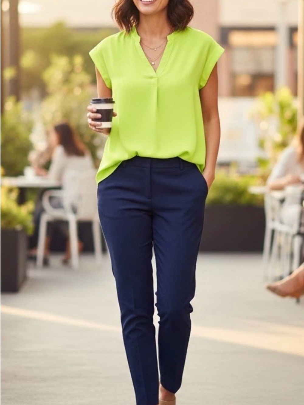 Vince Camuto Lime Green Cap-Sleeve Blouse